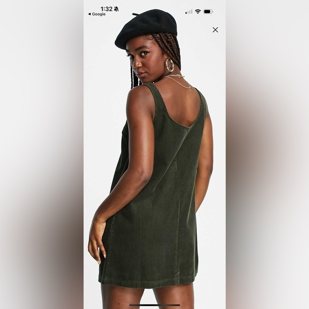 ASOS forest green a-line corduroy pinafore mini dress with pockets - Picture 13 of 13